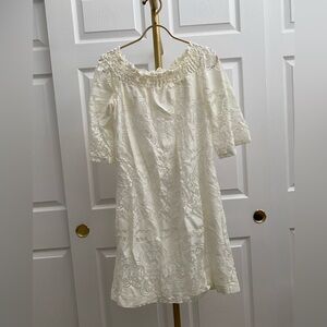 New York & Company Off-Shoulder White Lace Mini Dress